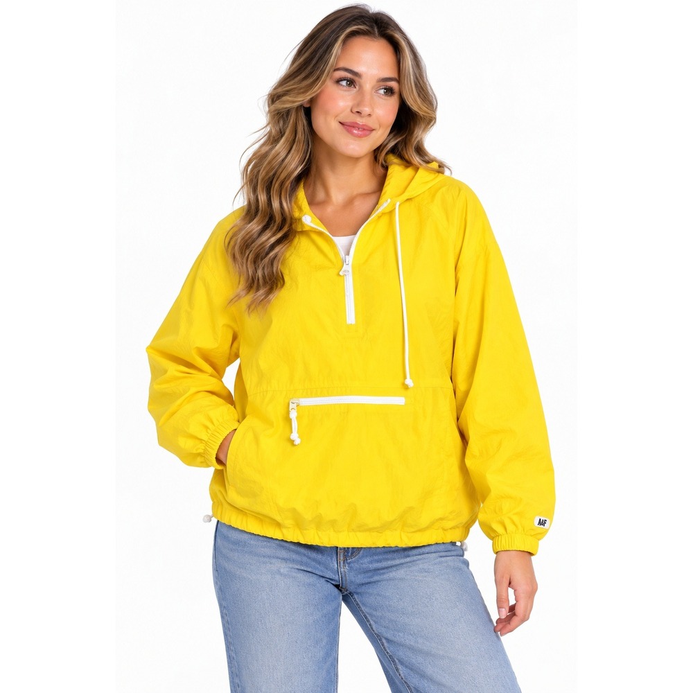 Abercrombie & Fitch Womens XL Yellow Anorak Windbreaker Hooded Pullover Jacket